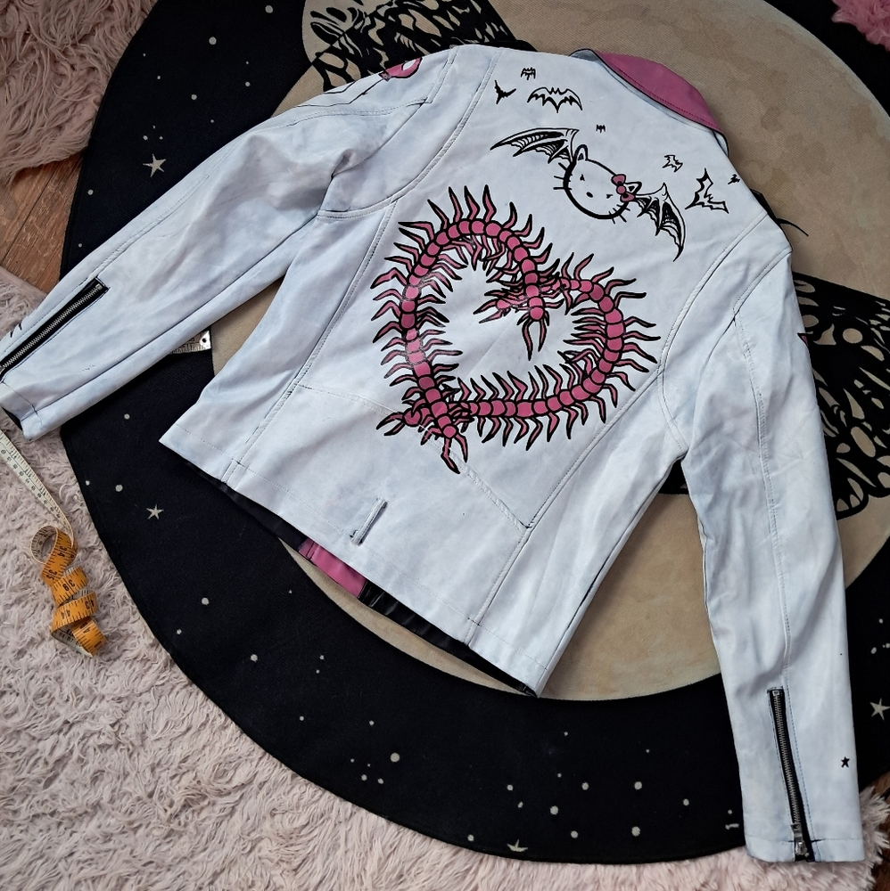 SOLD @MARKET  Fun kawaii goth custom hand painted OOAK faux leather jacket - Picture 2 of 15